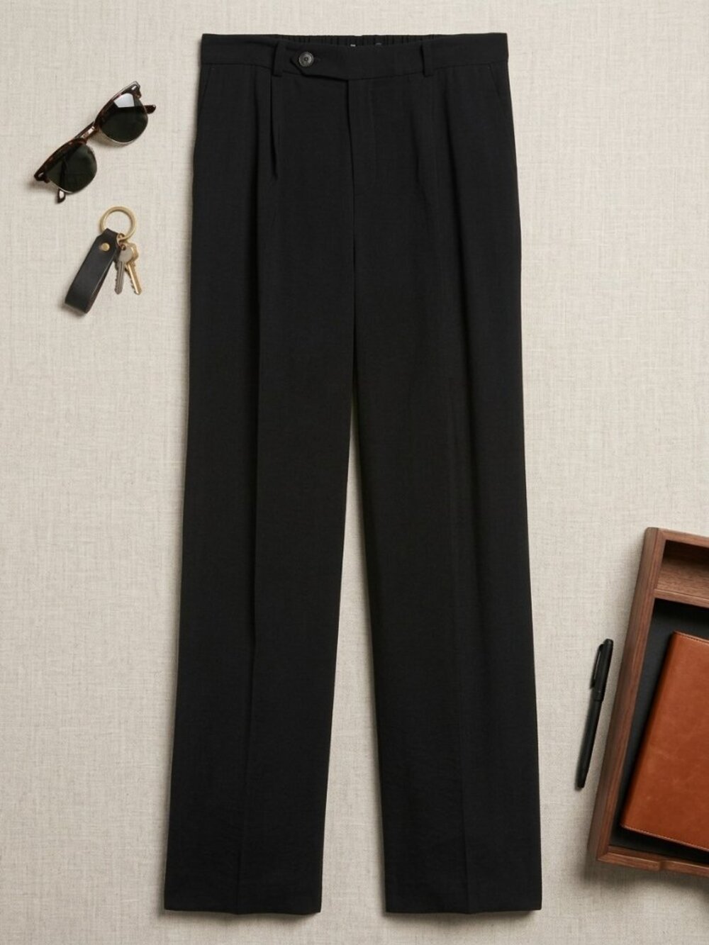 Banana Republic Women's Wide-Leg Pants Black Hammered Texture High-Rise Flare - Picture 2 of 6
